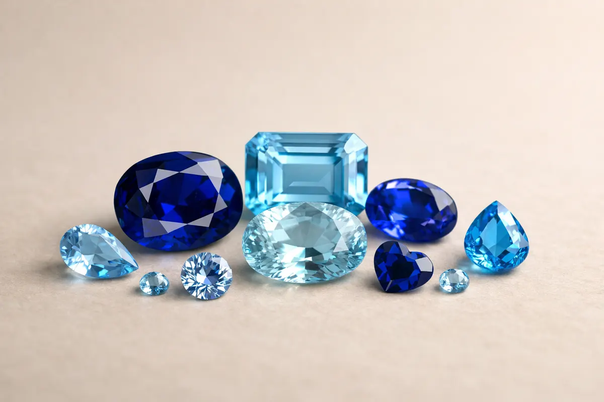 Editorial checklist image for blue gemstones showing visible clues and comparison notes.