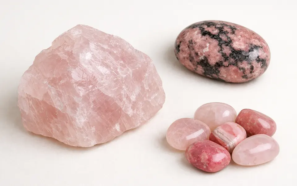 Pink Crystal Identification: Photo Clues for Rose Quartz, Rhodonite, and Similar Stones visual support