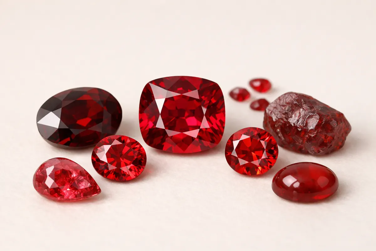 Editorial checklist image for red gemstones showing visible clues and comparison notes.