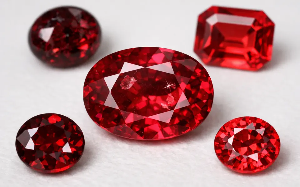 Close-up visual clues that help distinguish red gemstones