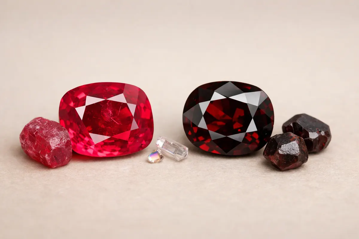 Editorial checklist image for ruby vs garnet showing visible clues and comparison notes.
