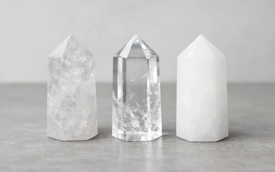 White Crystal Identification: How to Compare Cloudy, Clear, and Milky Stones visual support