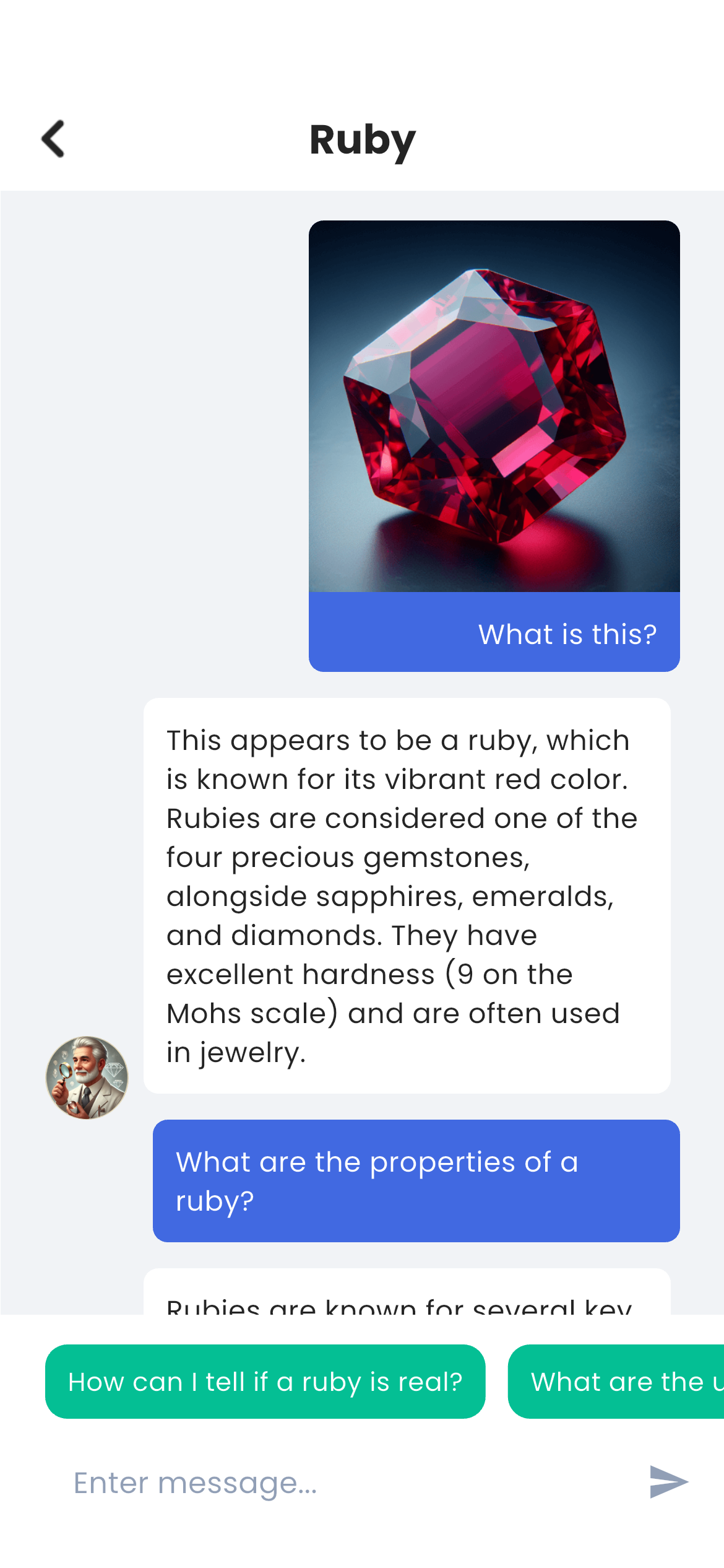 Gemstone identification results with detailed information
