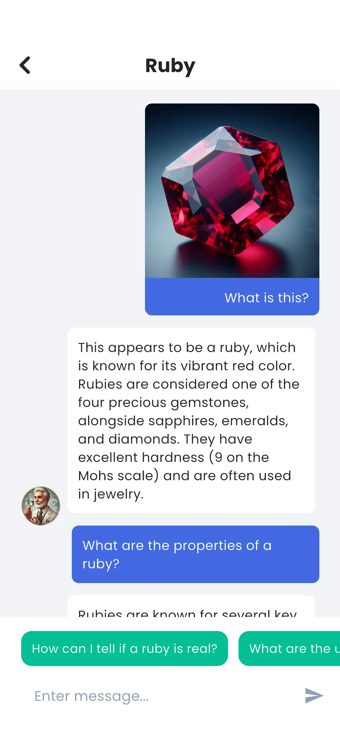Gemstone identification results with detailed information